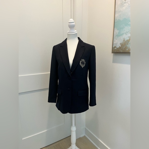 J.Crew Collection relaxed blazer crest embellishment wool-blend Size 0 CC409 - Picture 6 of 16